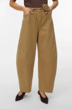 Kaitlin Wide Colored Barrel Jeans - Kelp