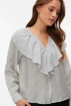 Kaja V-Neck Frill Skjorte - Snow White Amanda Black
