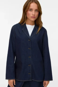 Kanika Denim Blazer Skjorte - Mørkeblå Denim