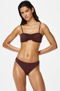 Kaya Seersucker Bikini Top - Deep Mahogany