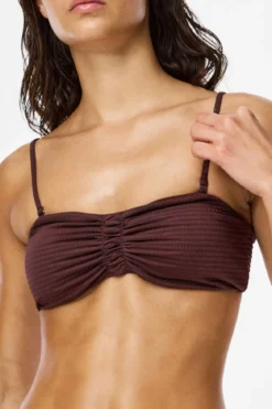 Kaya Seersucker Bikini Top - Deep Mahogany