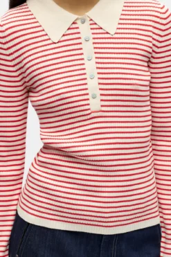 Kelly Polo Strik Pullover - Birch Poinsettia