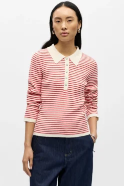 Kelly Polo Strik Pullover - Birch Poinsettia