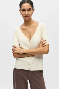 Kelly Re V-hals Cardigan - Birch - TEESHOPPEN