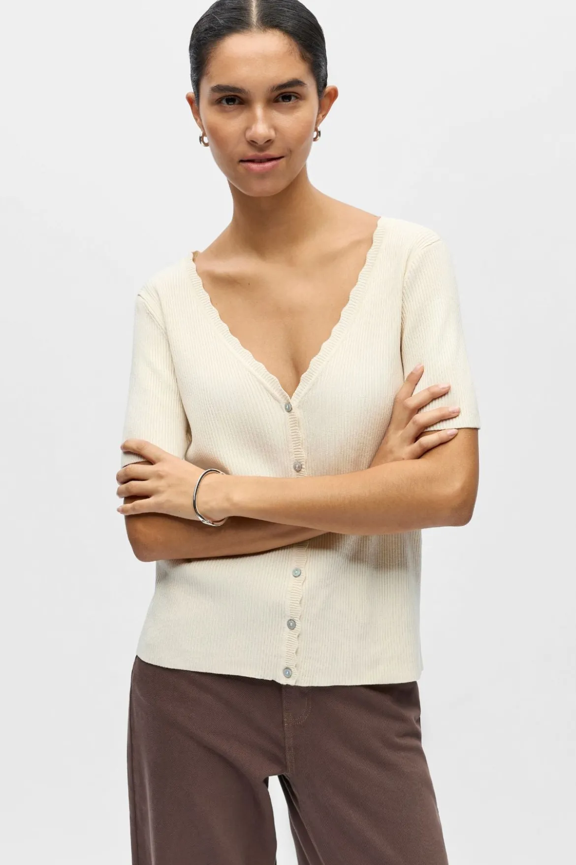 Kelly Re V-hals Cardigan - Birch - TEESHOPPEN