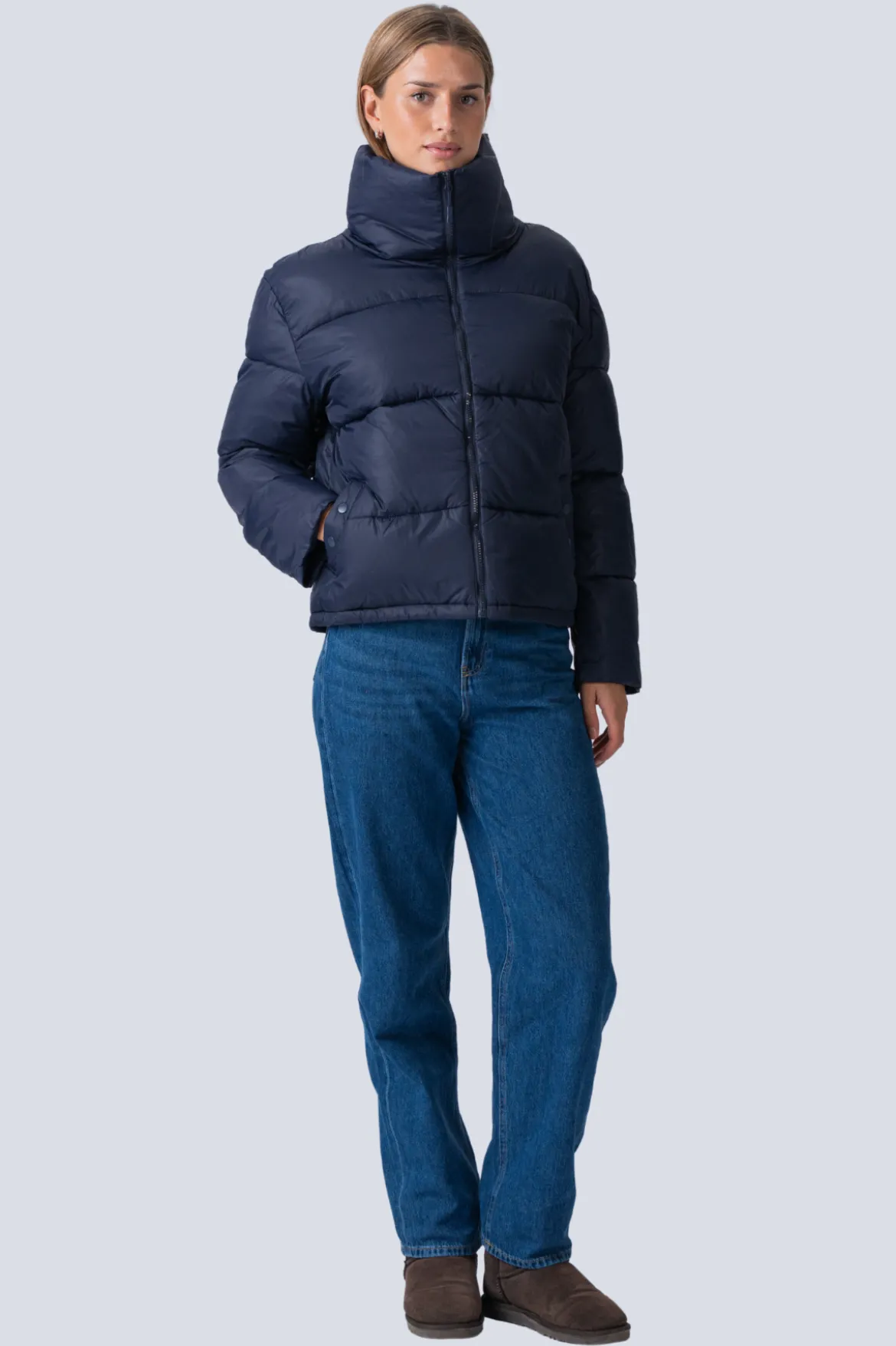 Kort Puffer Jakke - Navy