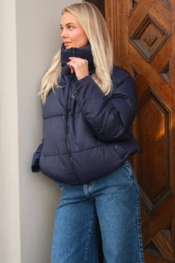 Kort Puffer Jakke - Navy