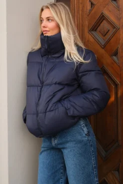 Kort Puffer Jakke - Navy