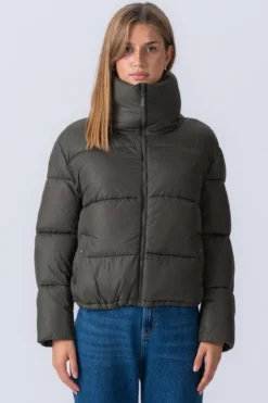 Kort Puffer Jakke - Oliven