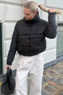 Kort Puffer Jakke - Sort