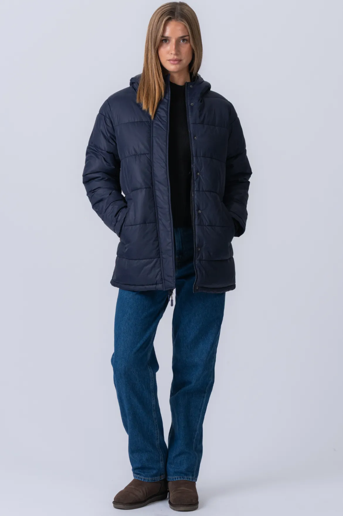 Lang Puffer Jakke - Navy