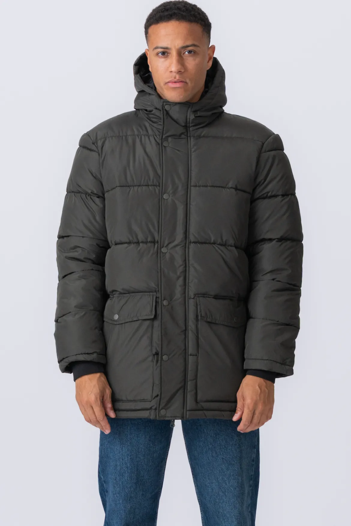 Lang Puffer Jakke - Olivengrøn