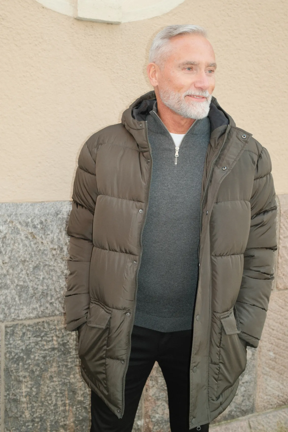 Lang Puffer Jakke - Olivengrøn