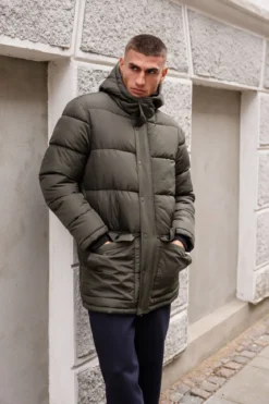 Lang Puffer Jakke - Olivengrøn