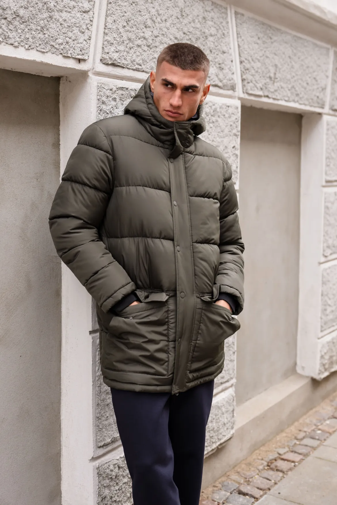 Lang Puffer Jakke - Olivengrøn
