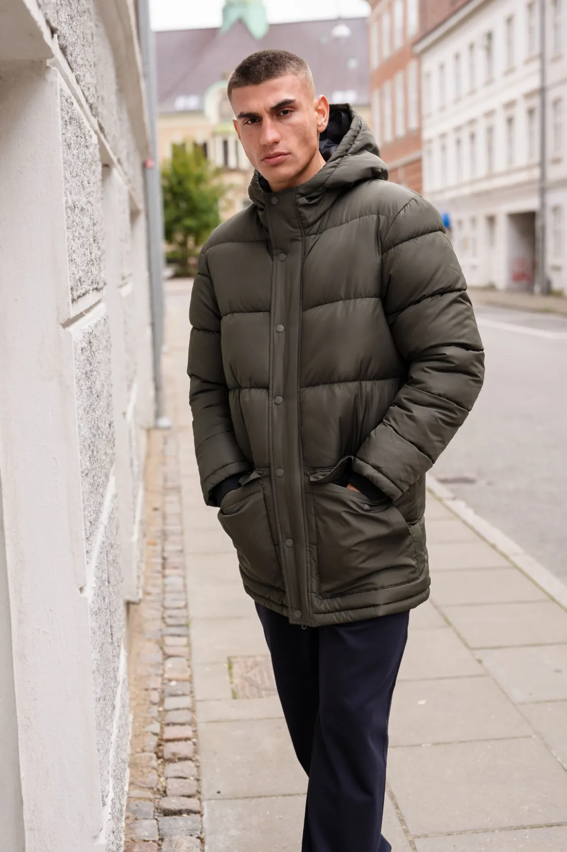 Lang Puffer Jakke - Olivengrøn