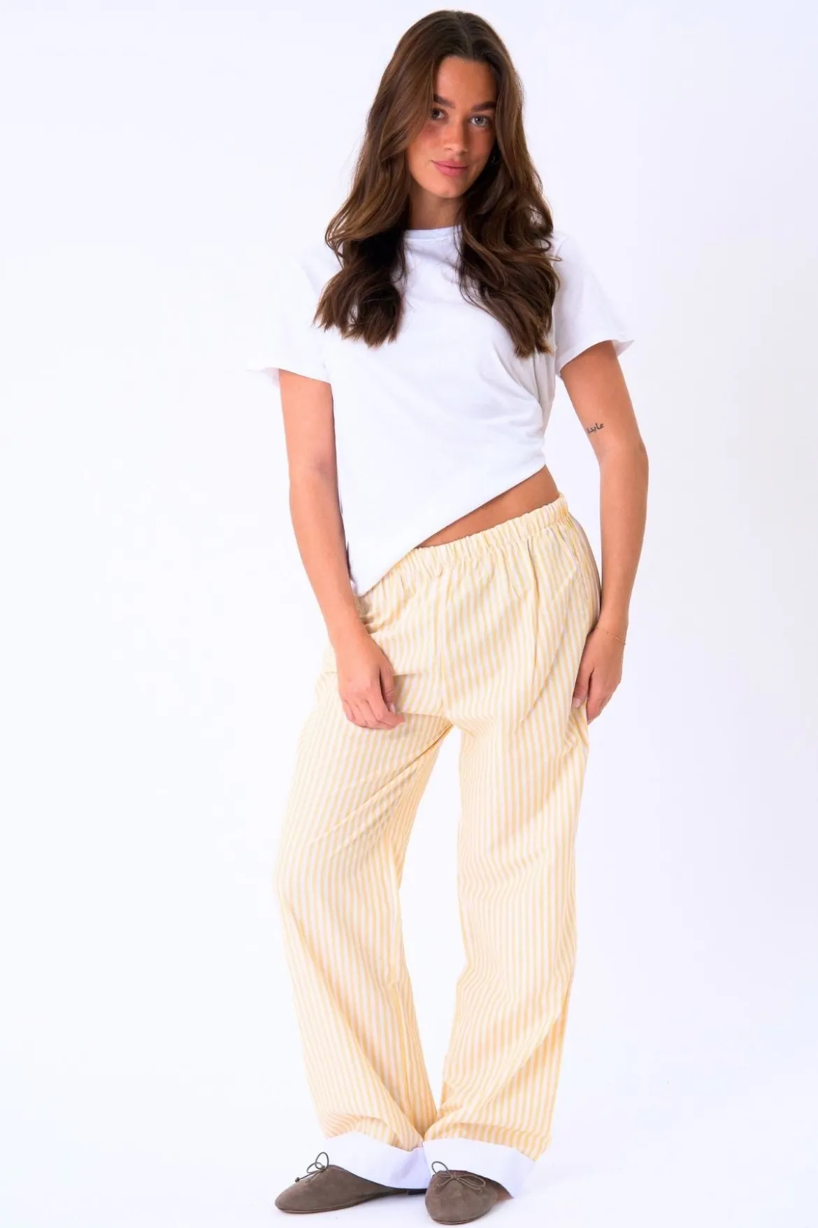 Layla Stribet Pants - Gul
