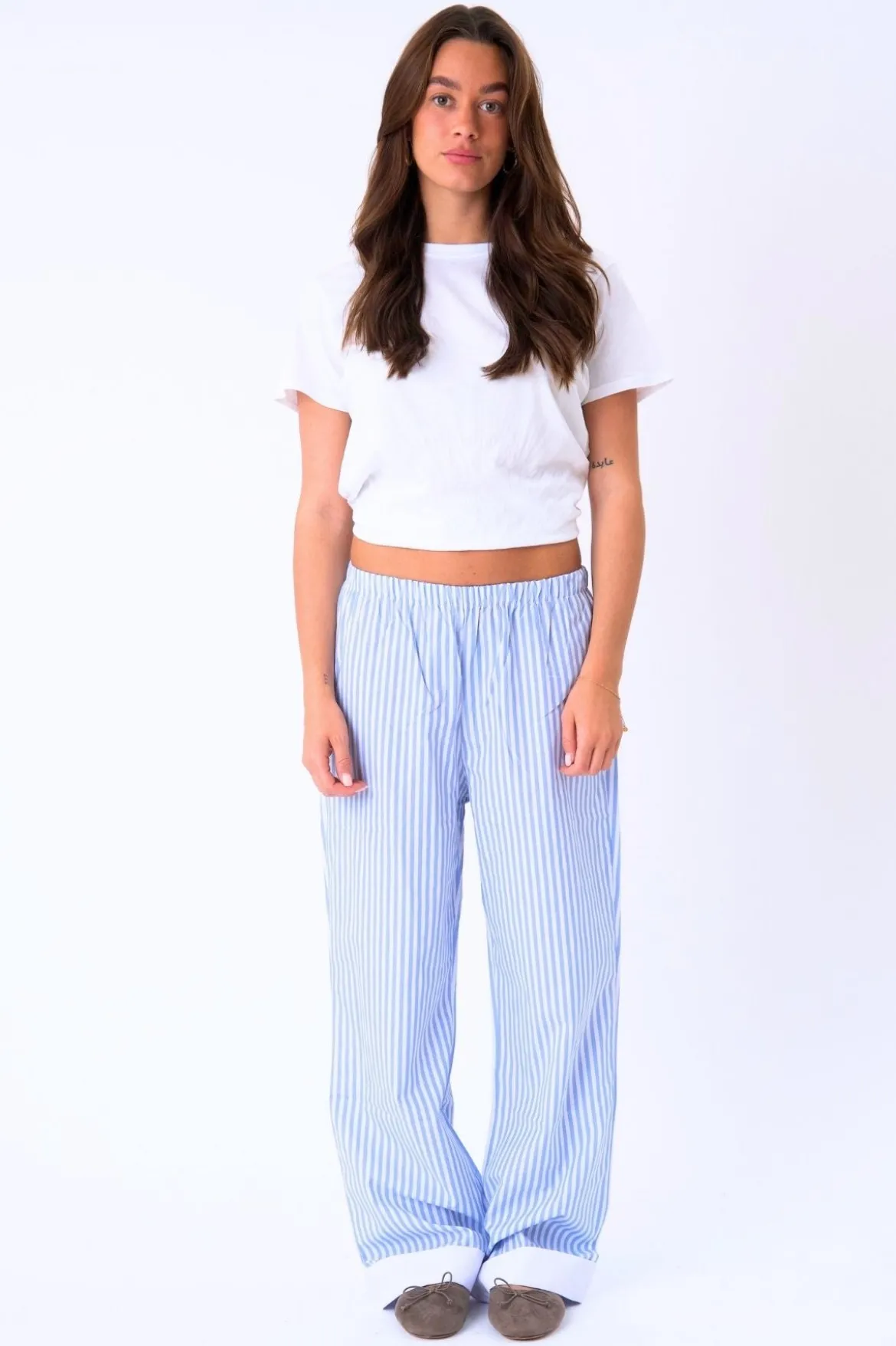 Layla Stribet Pants - Lyseblå