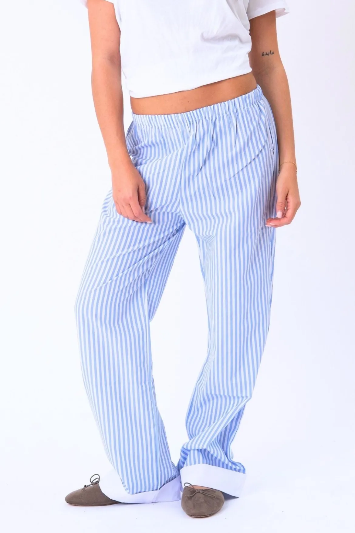 Layla Stribet Pants - Lyseblå