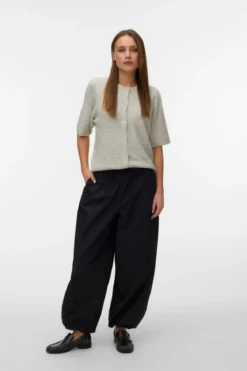 Lefile 2/4 O-Neck Pearl Cardigan - Light Grey Melange