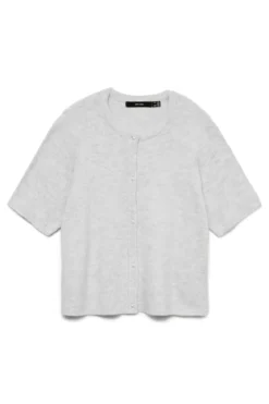 Lefile 2/4 O-Neck Pearl Cardigan - Light Grey Melange