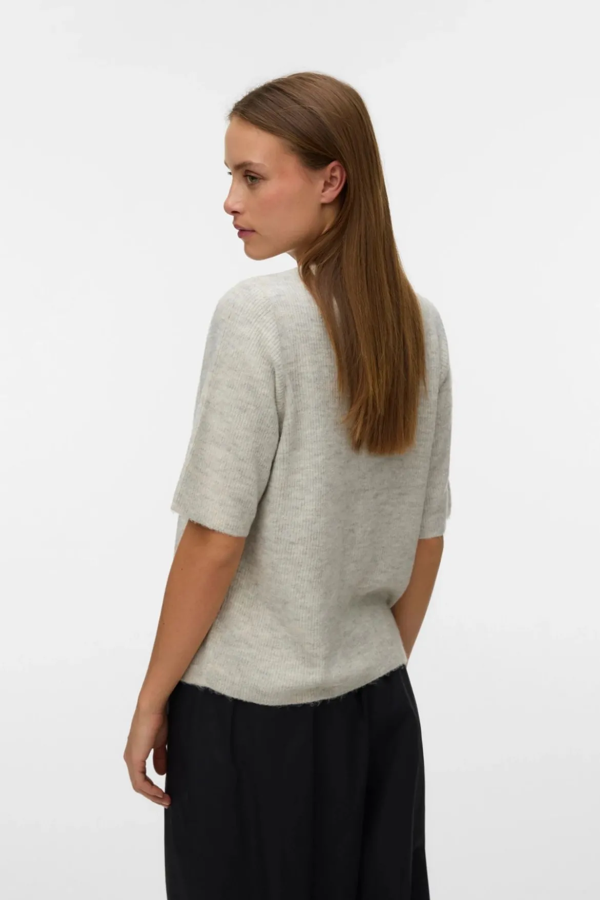 Lefile 2/4 O-Neck Pearl Cardigan - Light Grey Melange