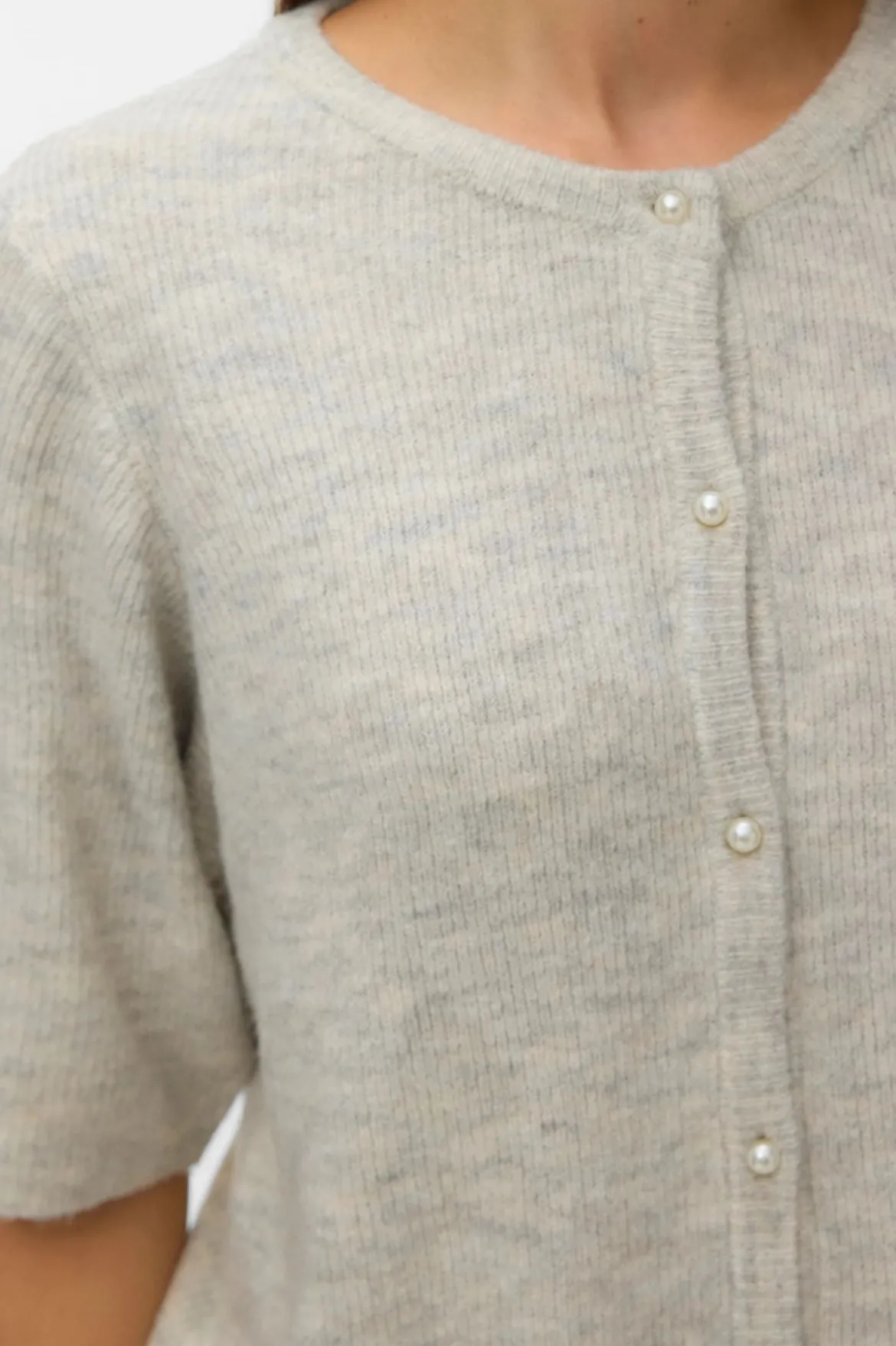 Lefile 2/4 O-Neck Pearl Cardigan - Light Grey Melange