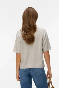 Lefile 2/4 O-Neck Perle Cardigan - Pumice Stone Melange