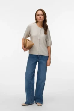 Lefile 2/4 O-Neck Perle Cardigan - Pumice Stone Melange