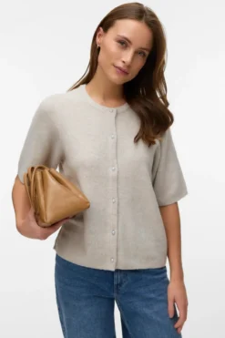 Lefile 2/4 O-Neck Perle Cardigan - Pumice Stone Melange