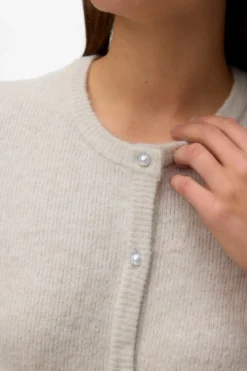 Lefile 2/4 O-Neck Perle Cardigan - Pumice Stone Melange