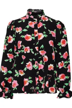 Lia Bluse - Blomstret Sort