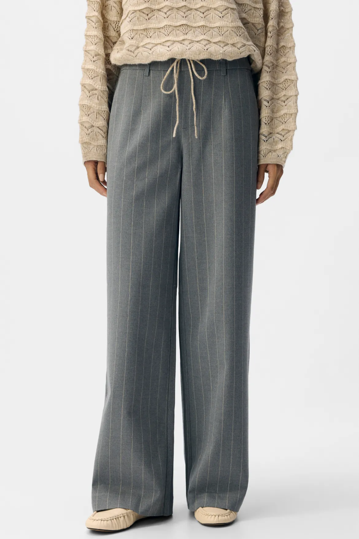 Lisa Wide Pant AOP - Medium Grey Melange