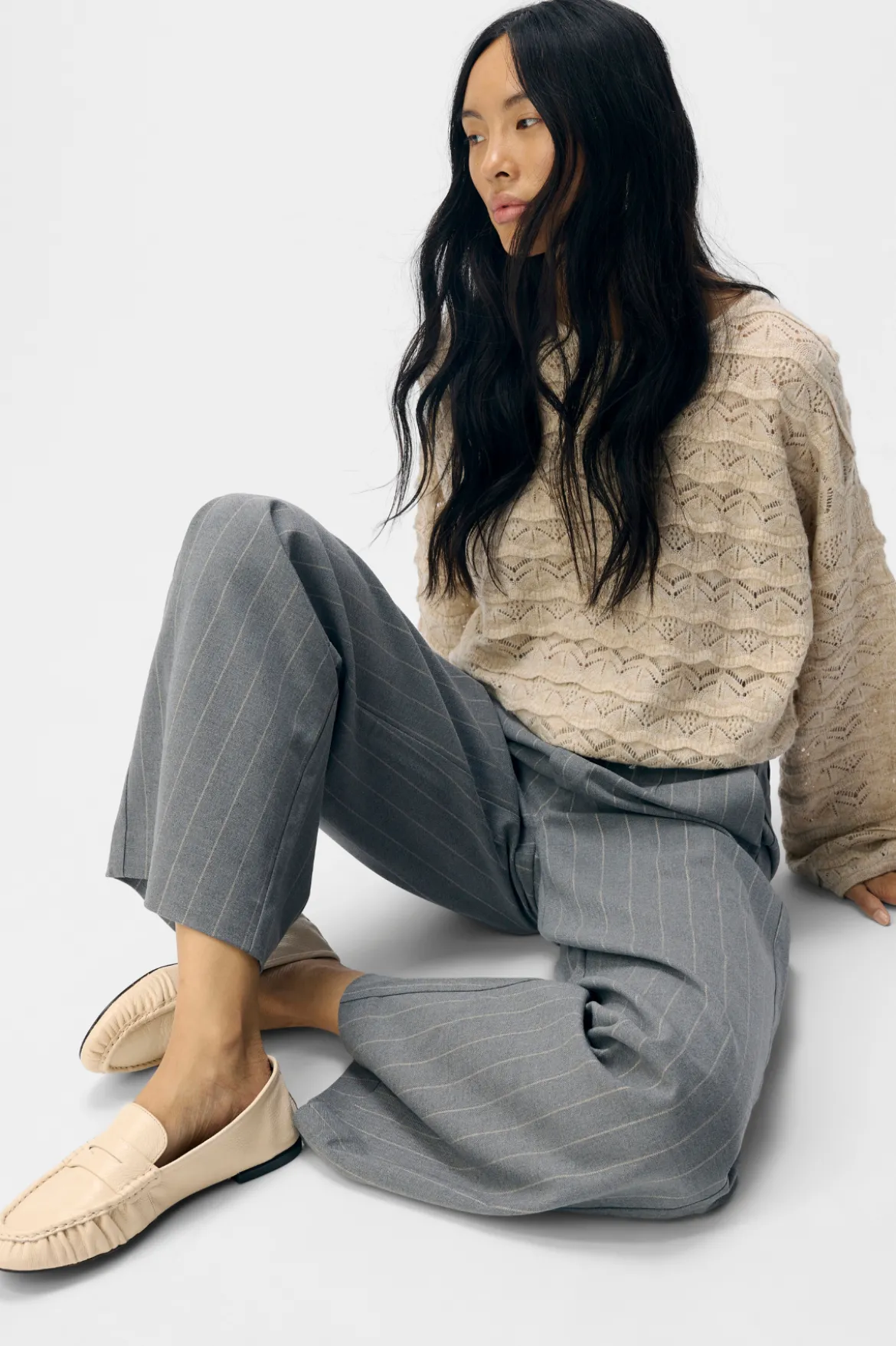 Lisa Wide Pant AOP - Medium Grey Melange