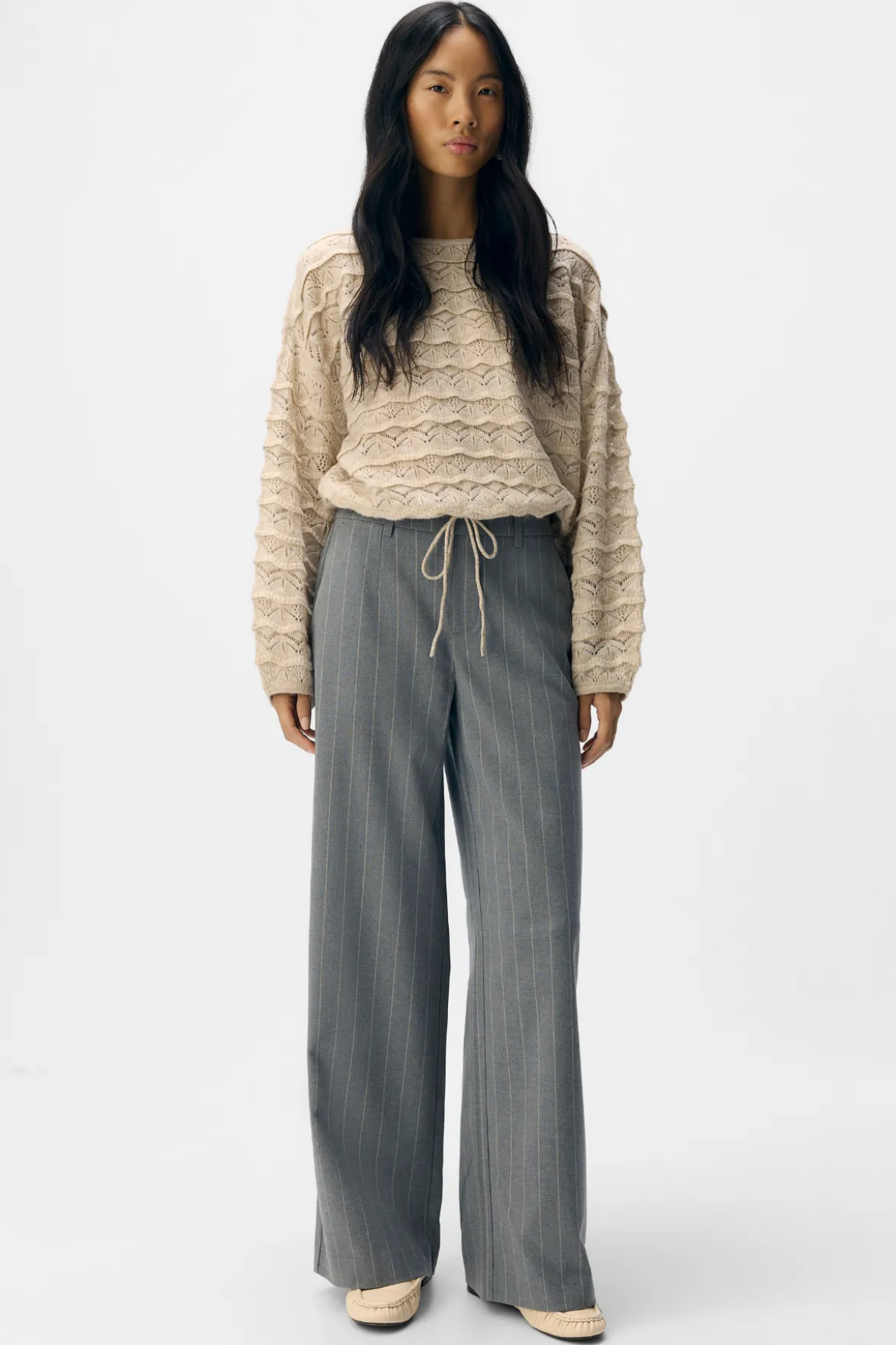 Lisa Wide Pant AOP - Medium Grey Melange