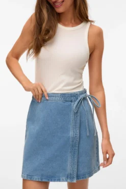 Liza Short Denim Slå-om-nederdel - Medium Blue Denim