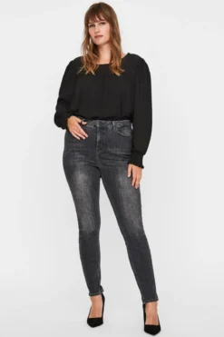 Lora Jeans high waisted (Curve) - Sort-grå denim