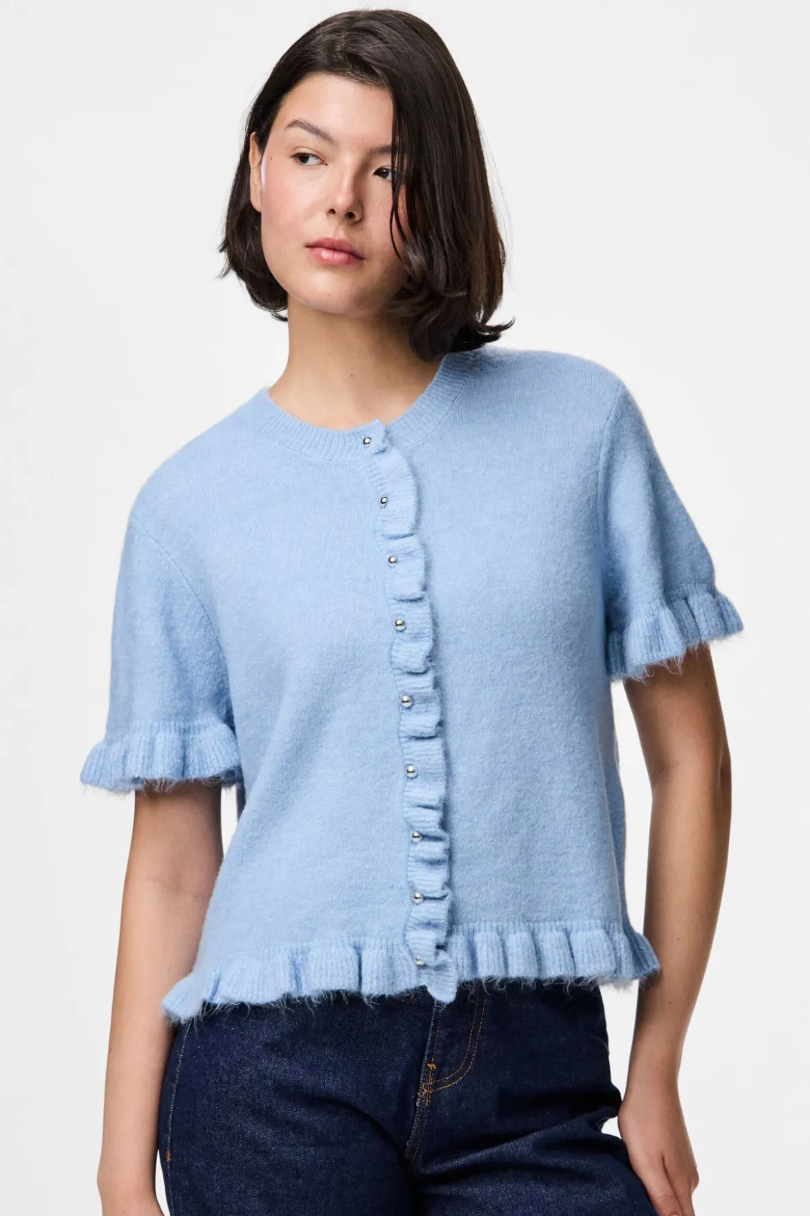 Lydia Frill Strik Cardigan - Cashmere Blue