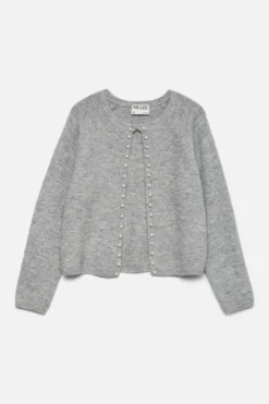 Magalene O-Neck Pearl Cardigan - Medium Grå Melange