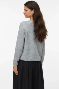 Magalene O-Neck Pearl Cardigan - Medium Grå Melange