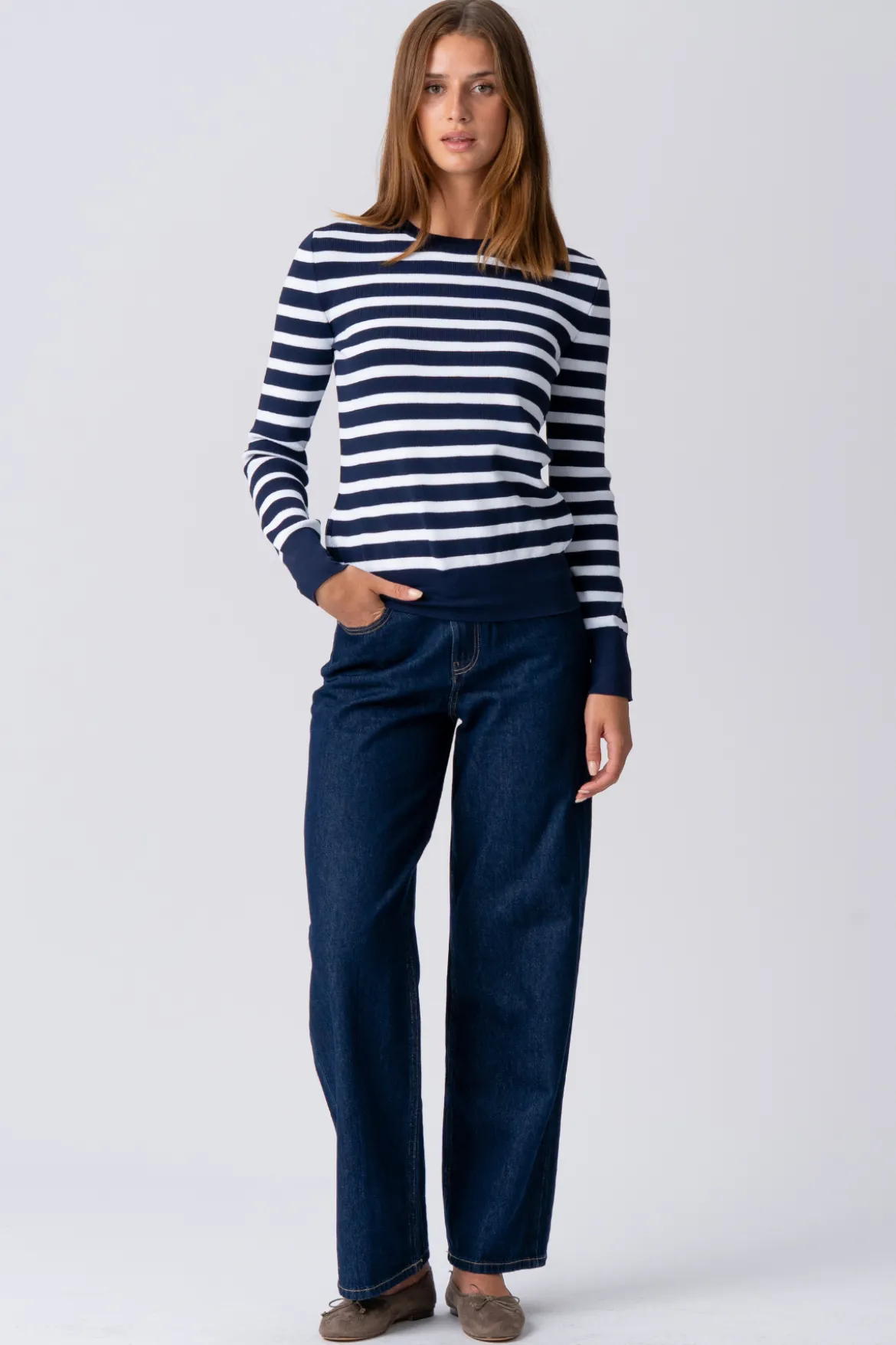 Maja Stribet Trøje - Navy