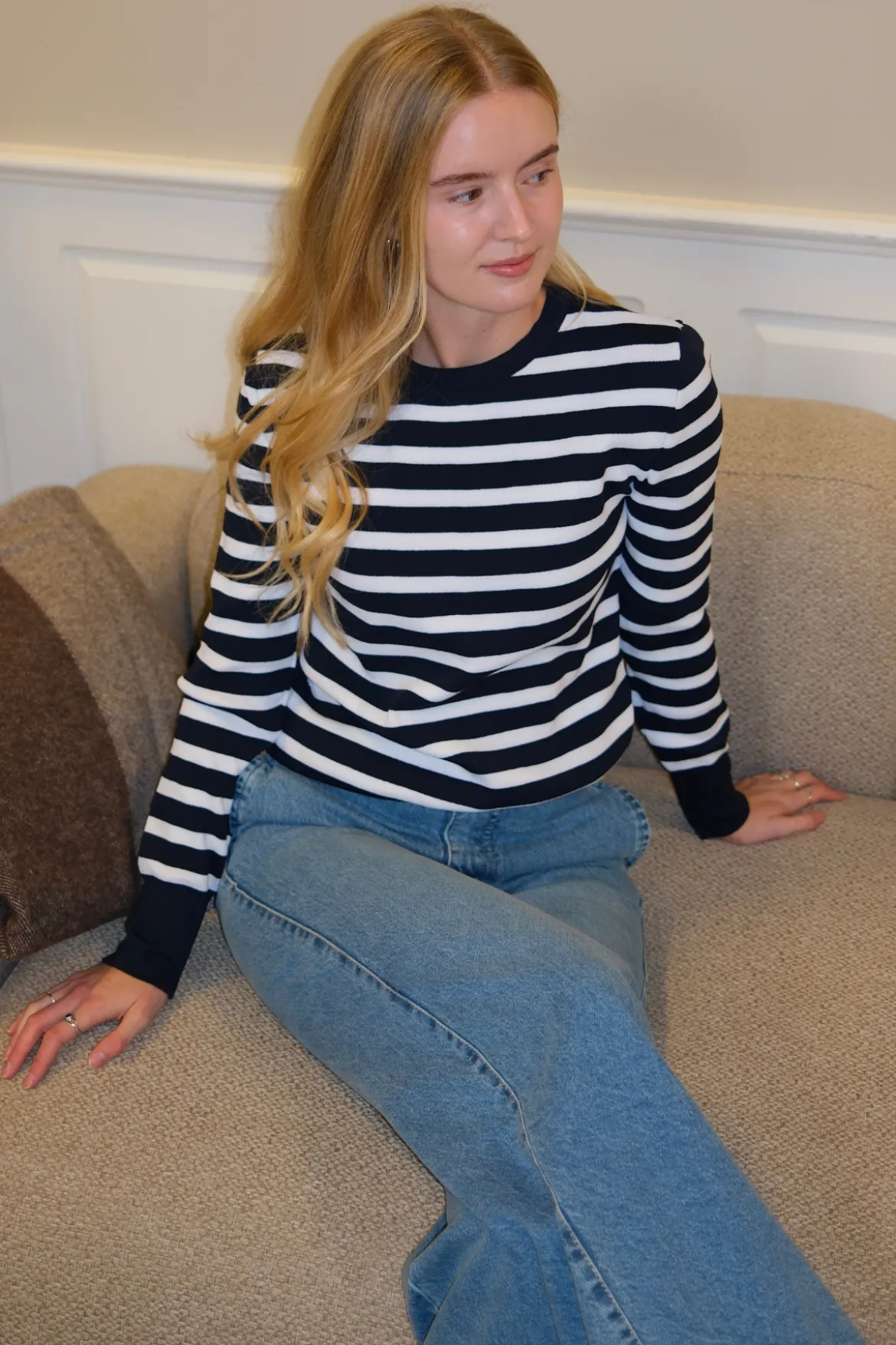 Maja Stribet Trøje - Navy
