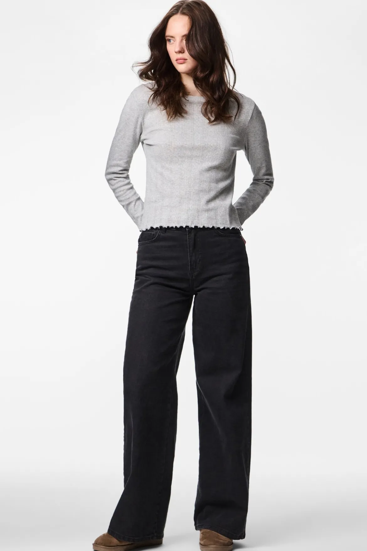 Marie O-Neck Top - Light Grey Melange