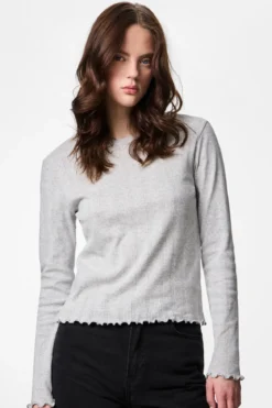 Marie O-Neck Top - Light Grey Melange