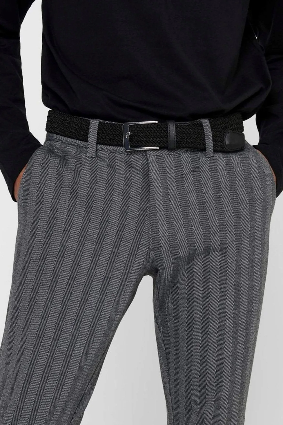Mark Pants Stribet - Lysegrå
