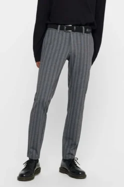 Mark Pants Stribet - Lysegrå