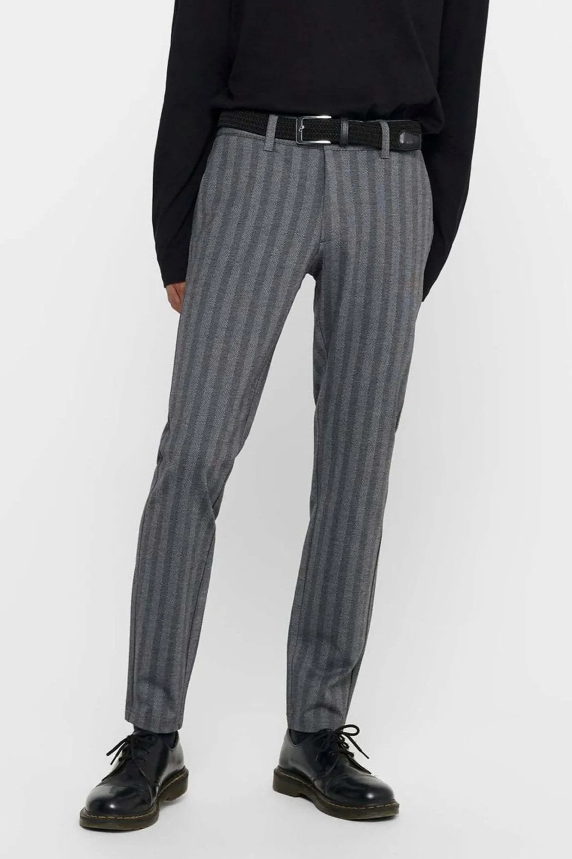 Mark Pants Stribet - Lysegrå