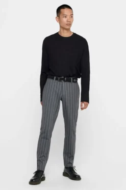 Mark Pants Stribet - Lysegrå