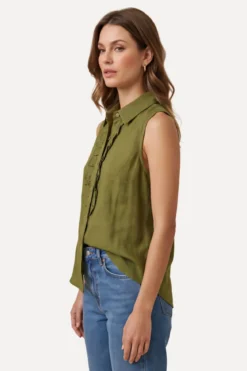 Mio Hør Top - Olive