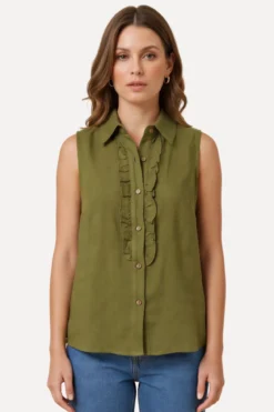 Mio Hør Top - Olive